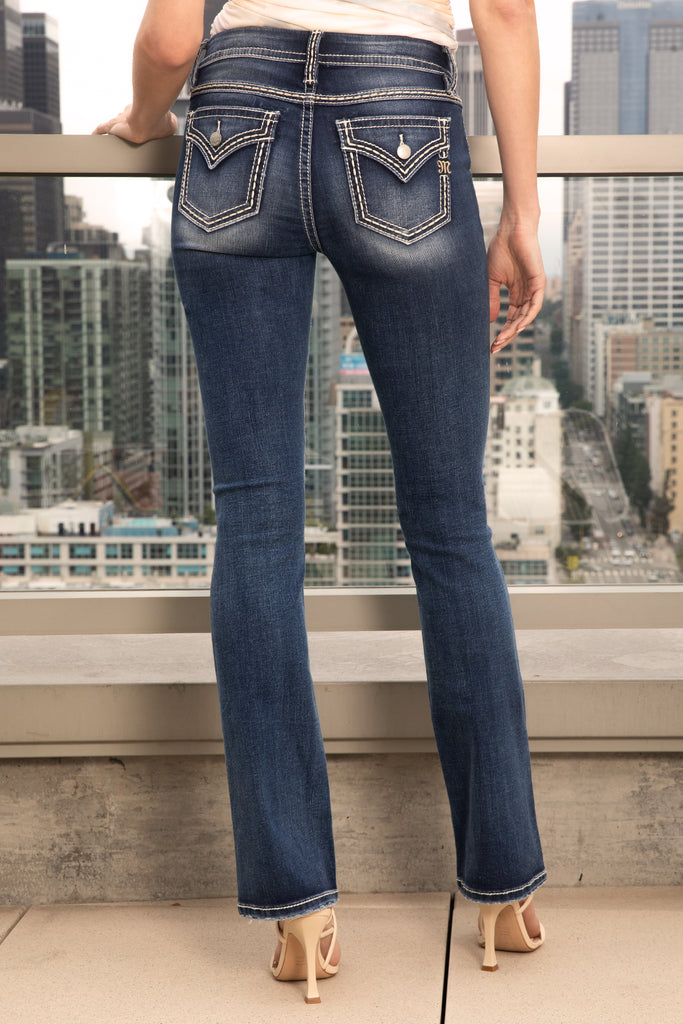 women modeling sailor button trousers bootcut jeans
