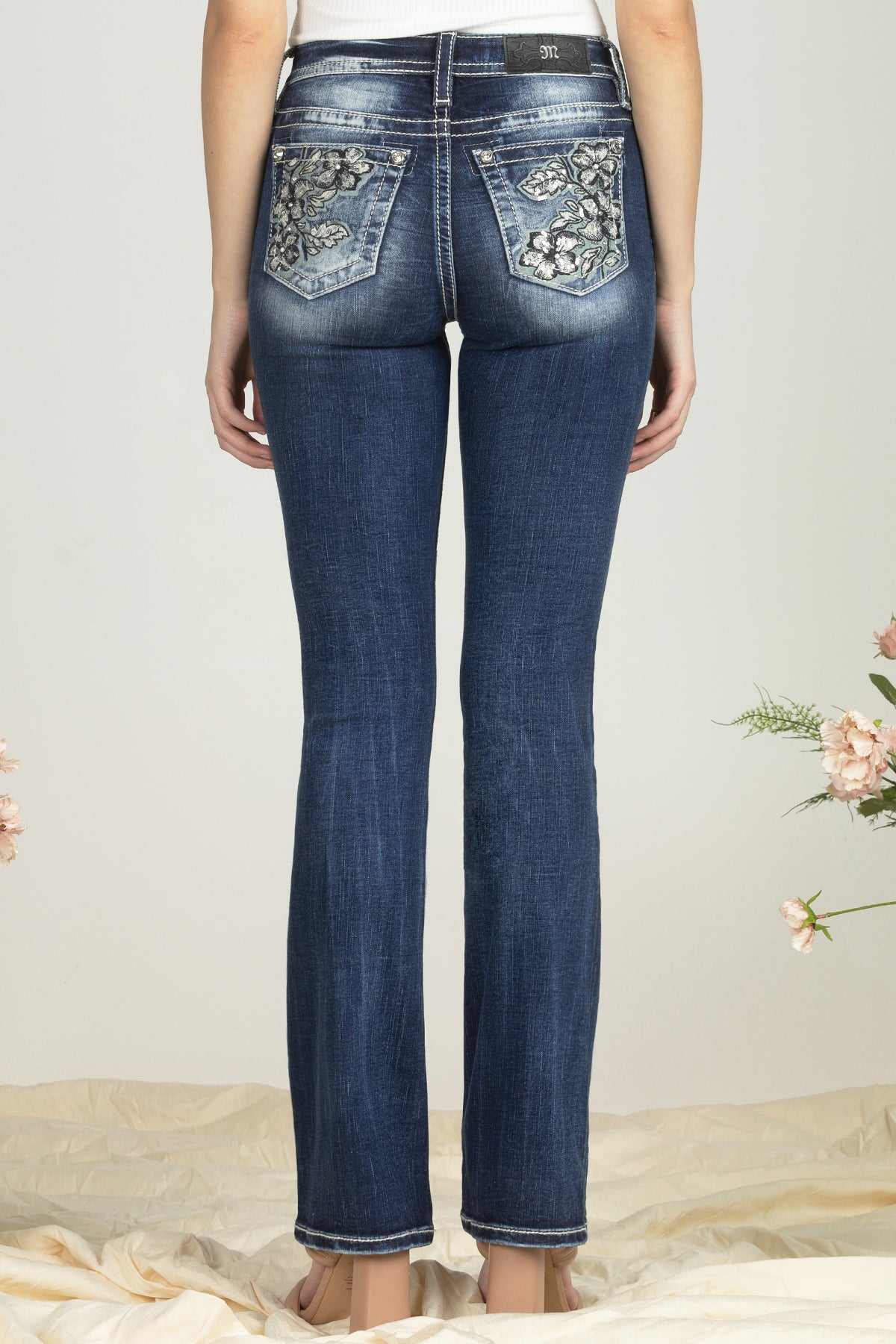 Three Flower Sequined Denim