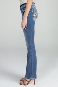 Floral Horseshoe Mid Rise Denim