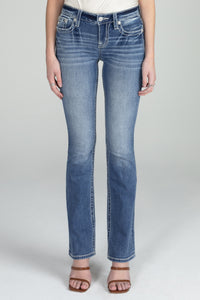 Floral Horseshoe Mid Rise Denim
