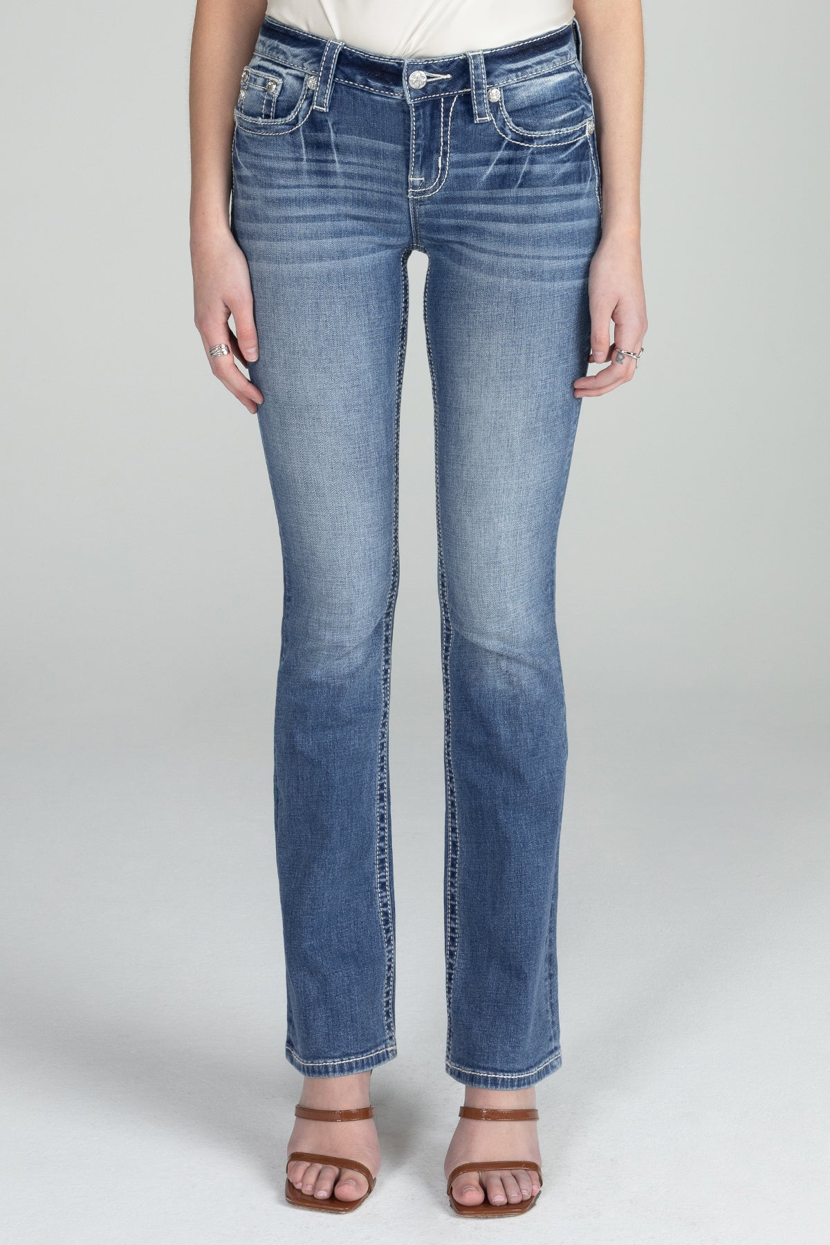 Floral Horseshoe Mid Rise Denim