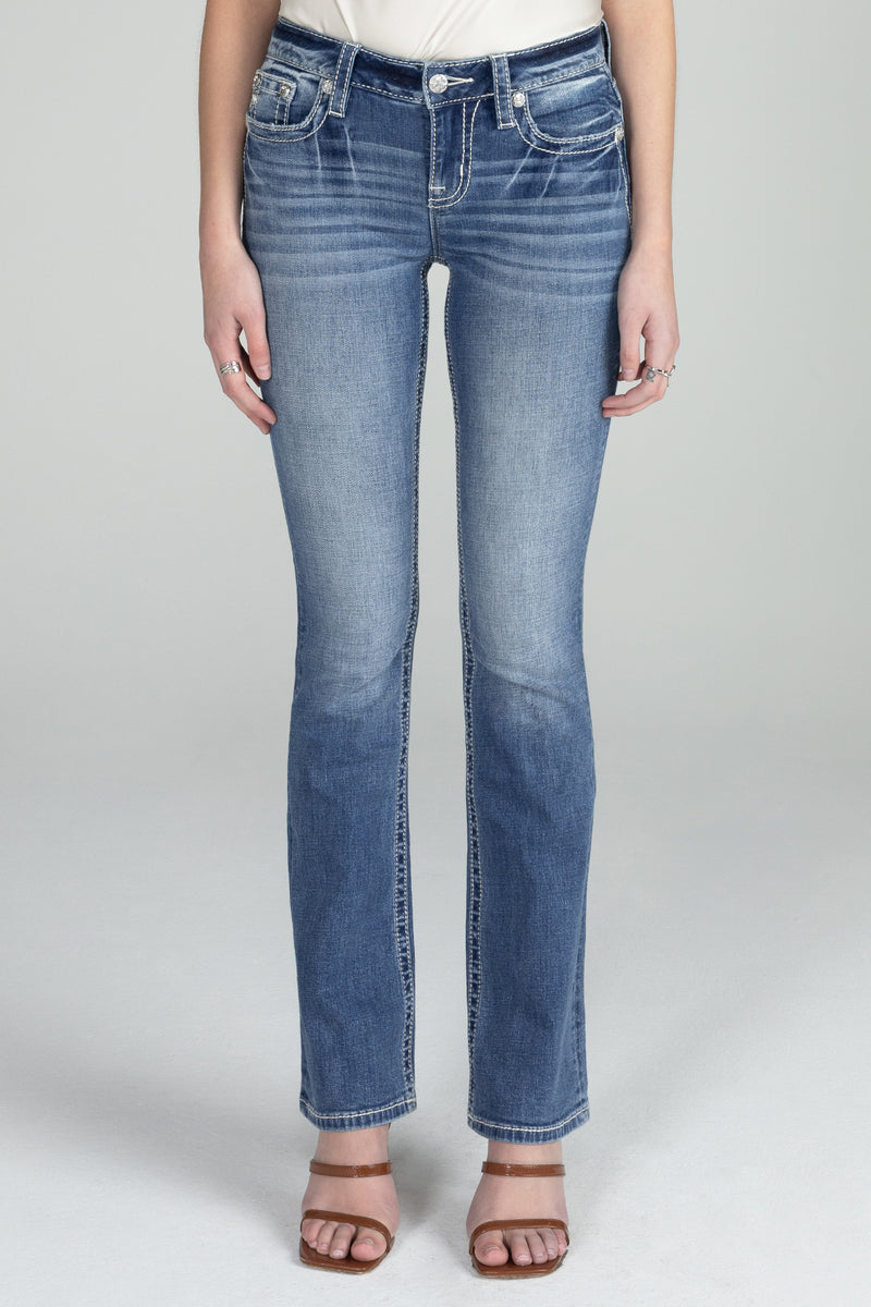 Floral Horseshoe Mid Rise Denim