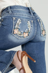 Floral Horseshoe Mid Rise Denim