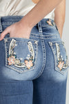 Floral Horseshoe Mid Rise Denim