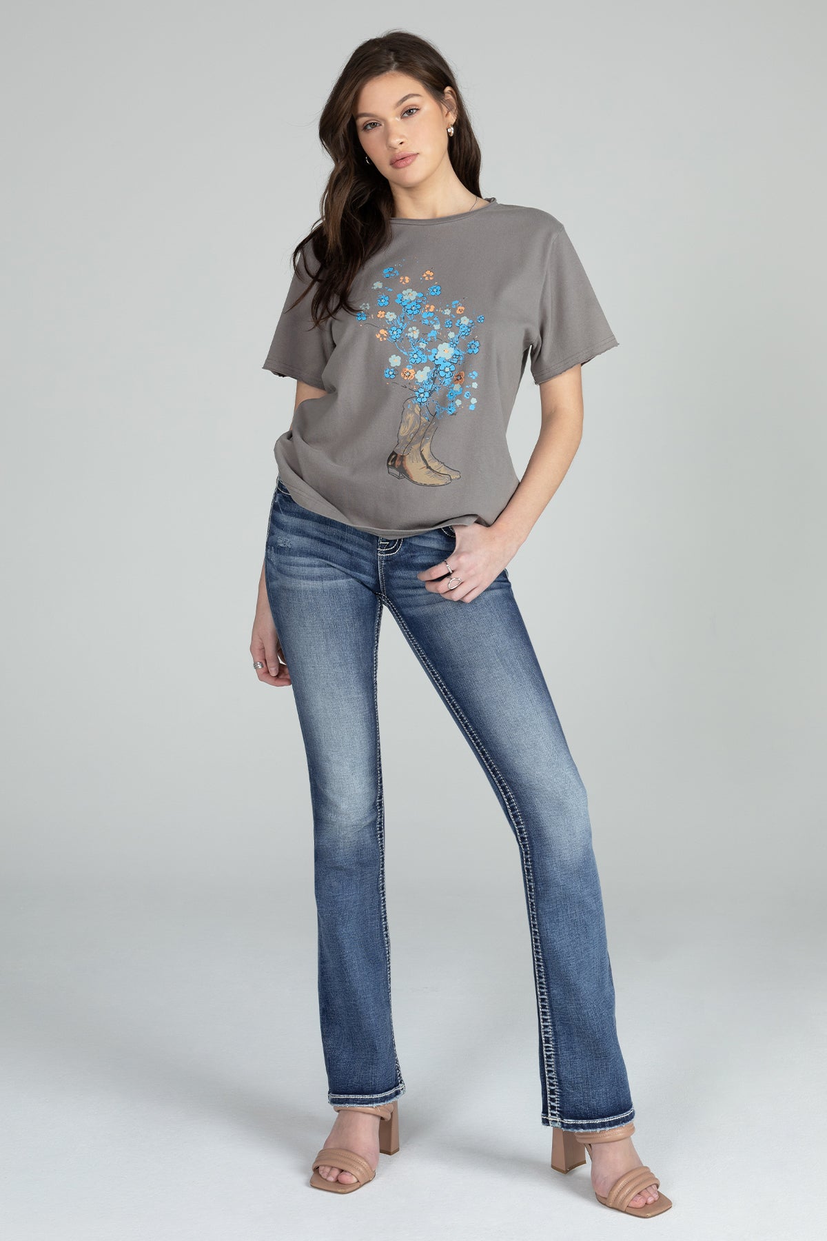 Cross In A Flower Field Bootcut Denim