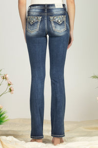 Turquoise Blue Feathers Bootcut Denim