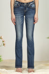 Turquoise Blue Feathers Bootcut Denim
