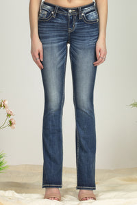 Turquoise Blue Feathers Bootcut Denim