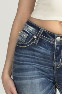 Turquoise Blue Feathers Bootcut Denim
