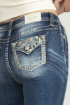 Turquoise Blue Feathers Bootcut Denim