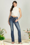 Turquoise Blue Feathers Bootcut Denim