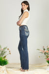 Turquoise Blue Feathers Bootcut Denim
