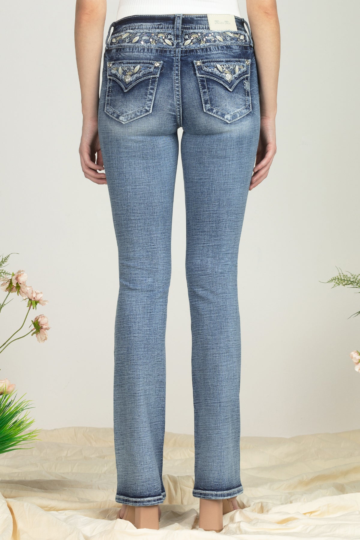 Bordered Leaves Bootcut Denim
