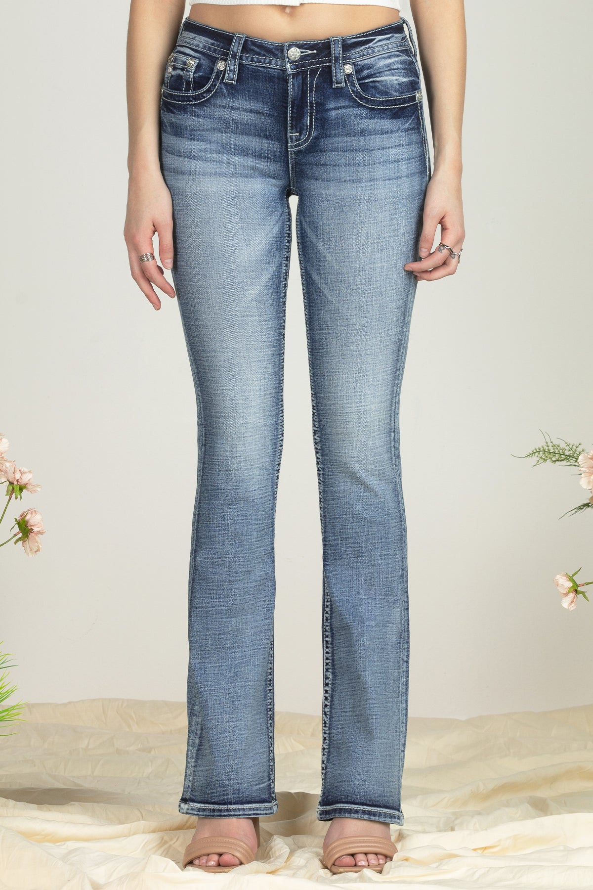 Bordered Leaves Bootcut Denim