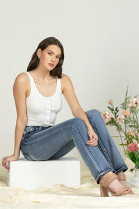 Bordered Leaves Bootcut Denim