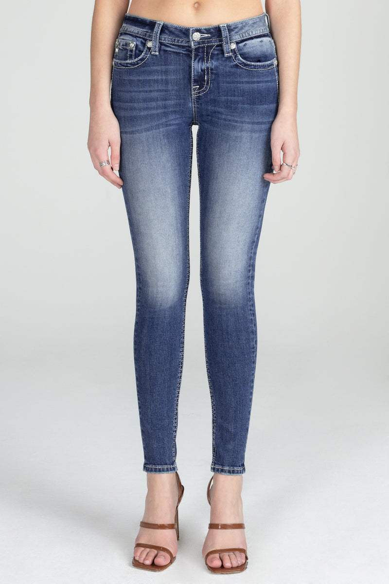 Detailed Fleur De Lis Skinny Denim