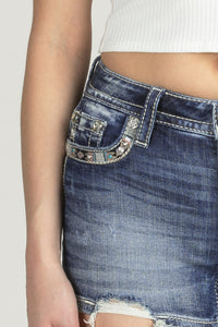 Aztec Border Denim Shorts