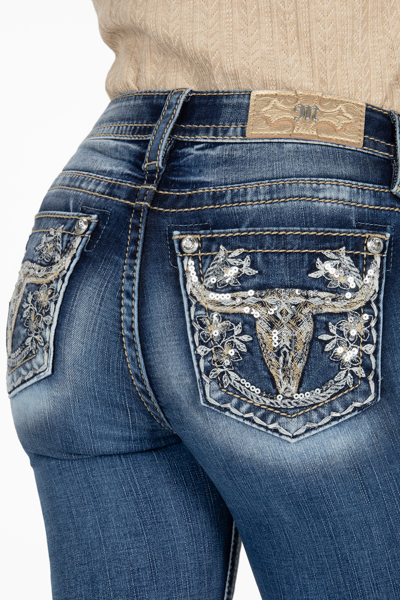 Floral Metallic Longhorn Bootcut Jeans