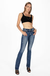 Embroidered Leaves and Flowers Bootcut Jeans