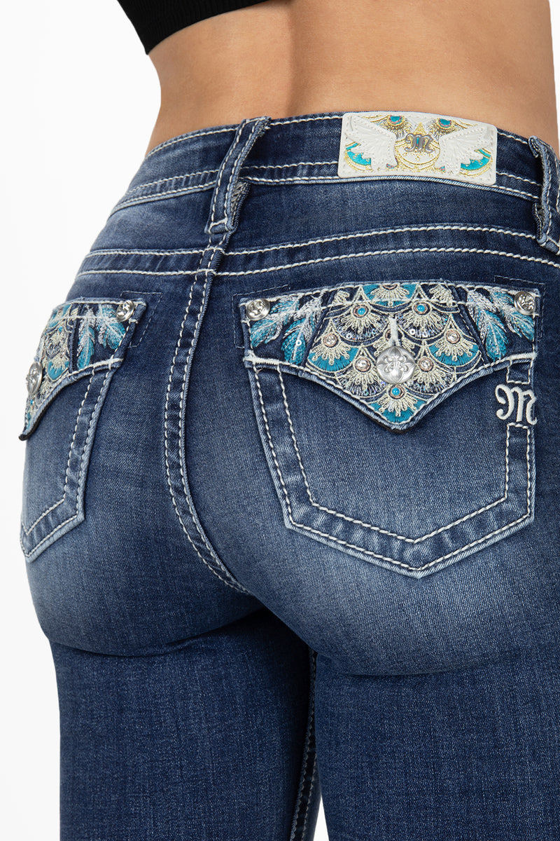 Turquoise Peacock Bootcut Jeans