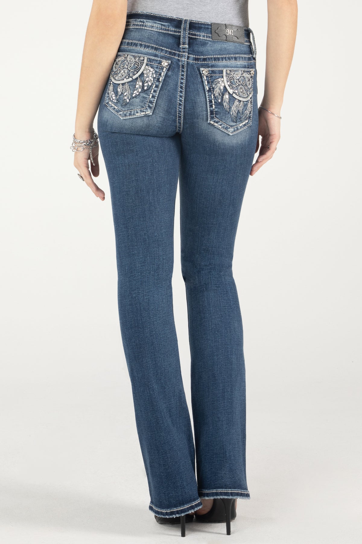 【INCHANT ME】Brush Center Crease Bootcut Denim Pants Risen Light Wash Distressed Bootcut Jeans | Lime Lush Boutique