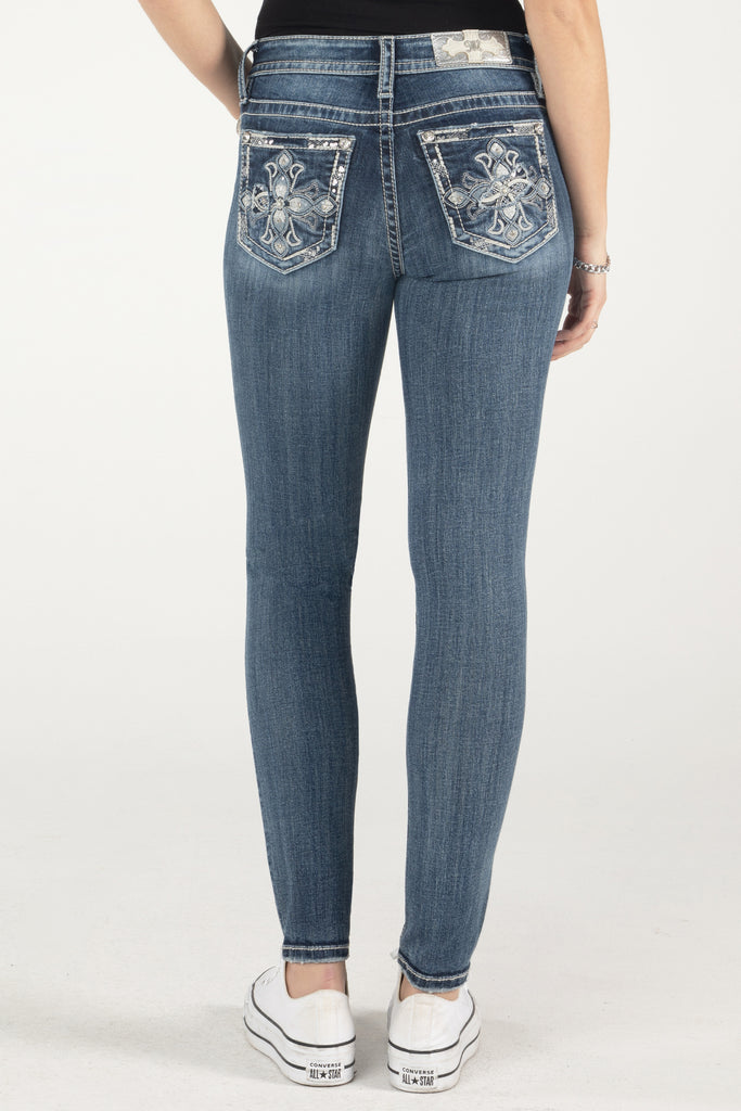 uncovered gem skinny design jeans with a weathered look