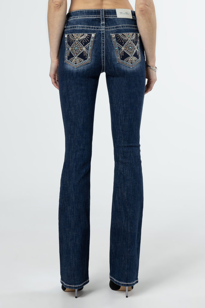 colourful floral scene bootcut jeans