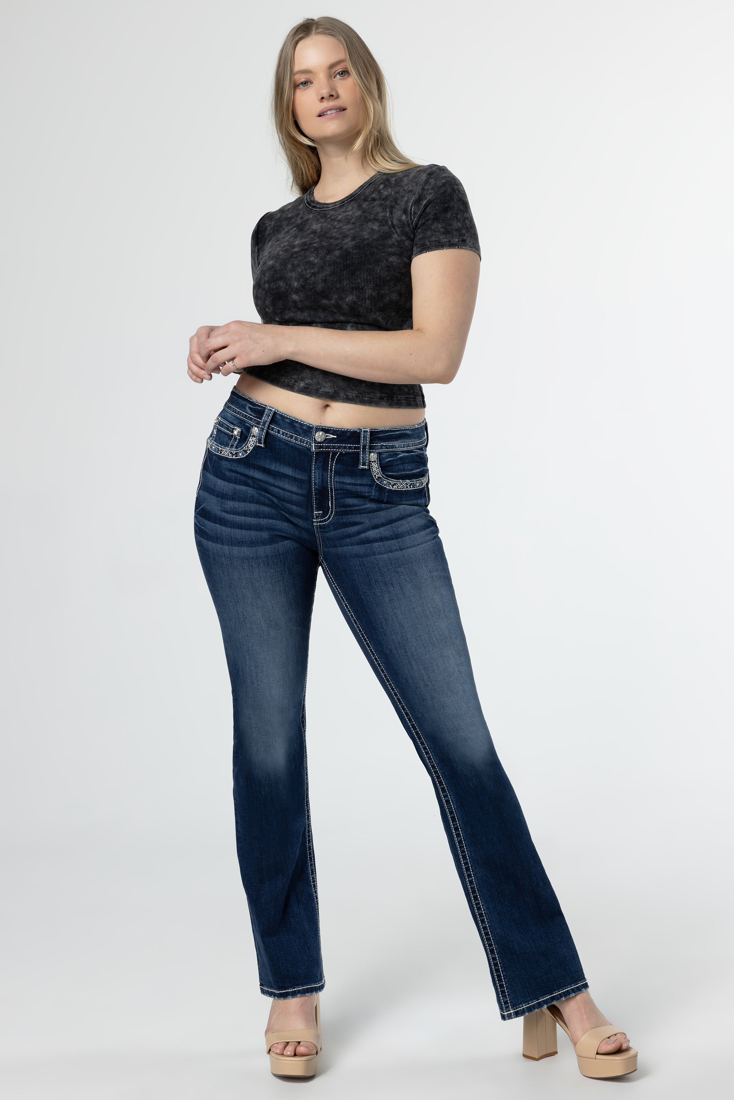 パンツ THREE TO EIGHTY PRINTED BOOTSCUT PANTS BLUE M9252B-P-FRONT-FULL.jpg?v=