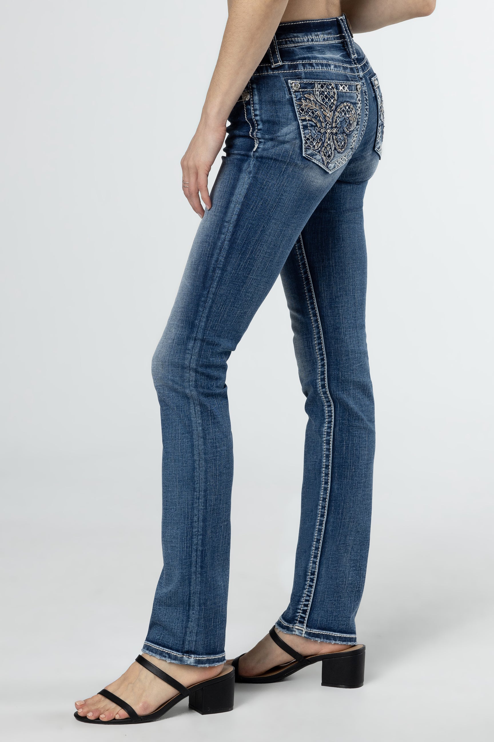 Fleur Glass Straight Jeans | Only $35.70 | Med/Dark Wash | Miss Me