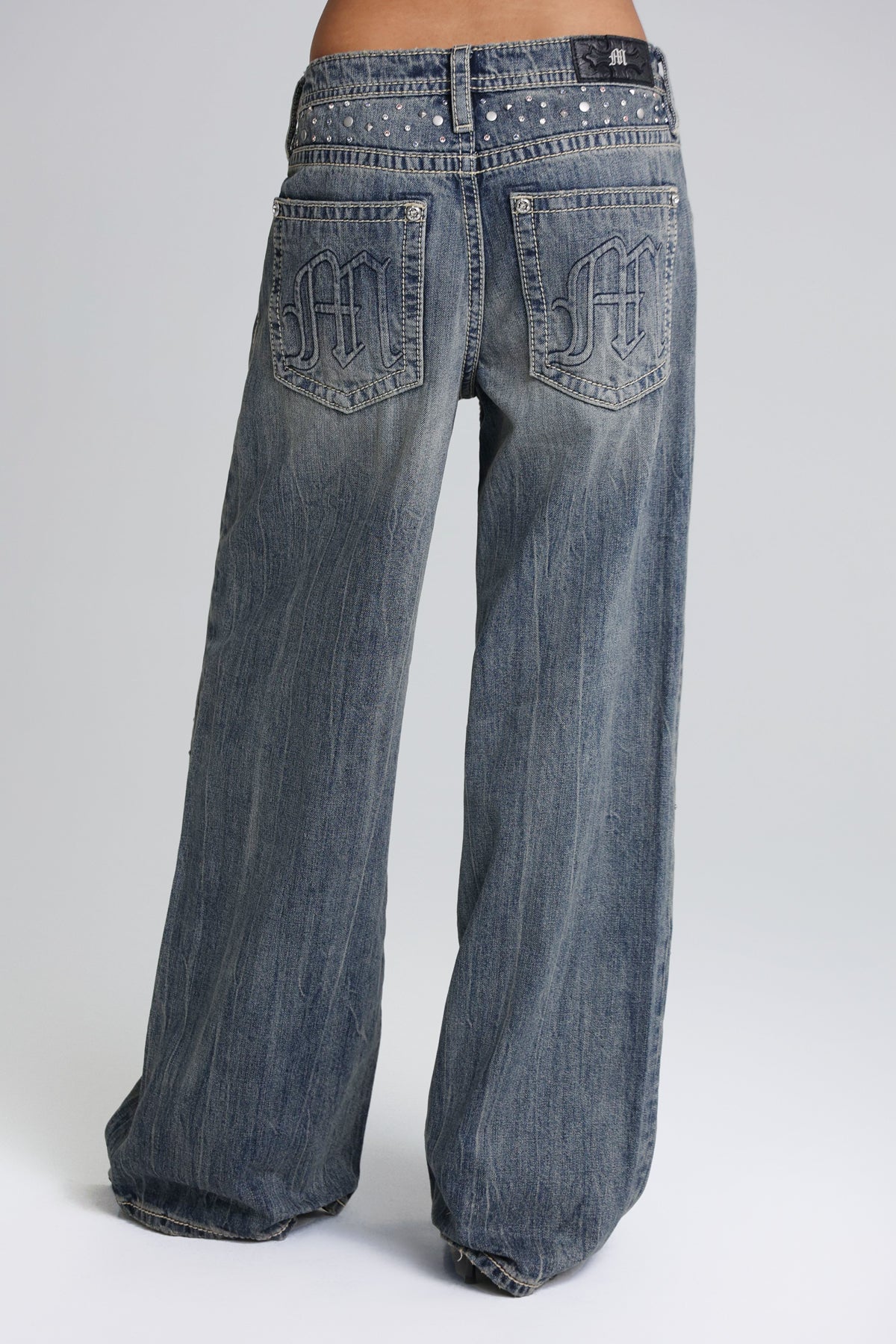 Rigid Wide Denim Pants Studs Y2K Opium New Rigid Denim Wide Leg 