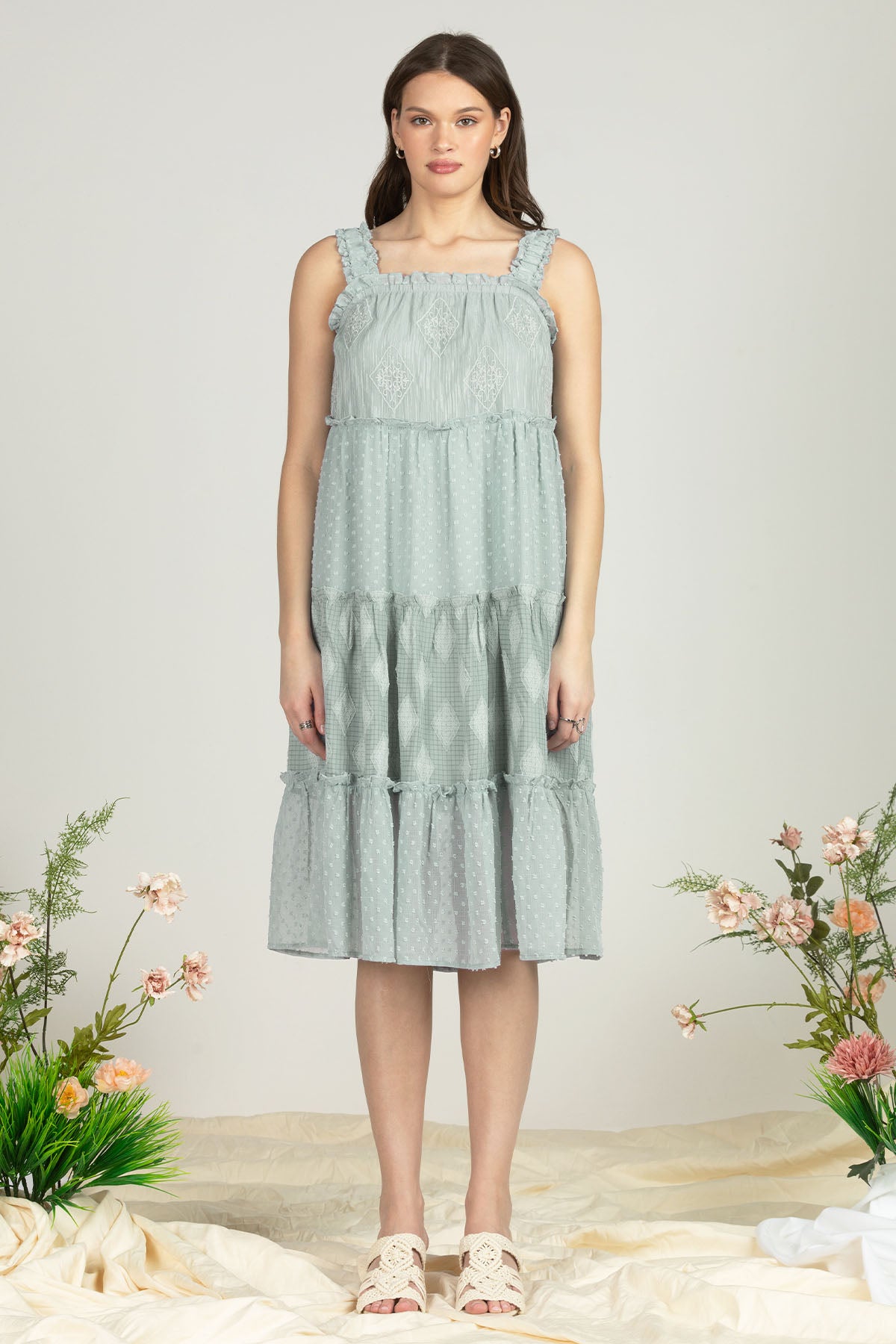 Dotted Diamond Tiered Ruffle Dress
