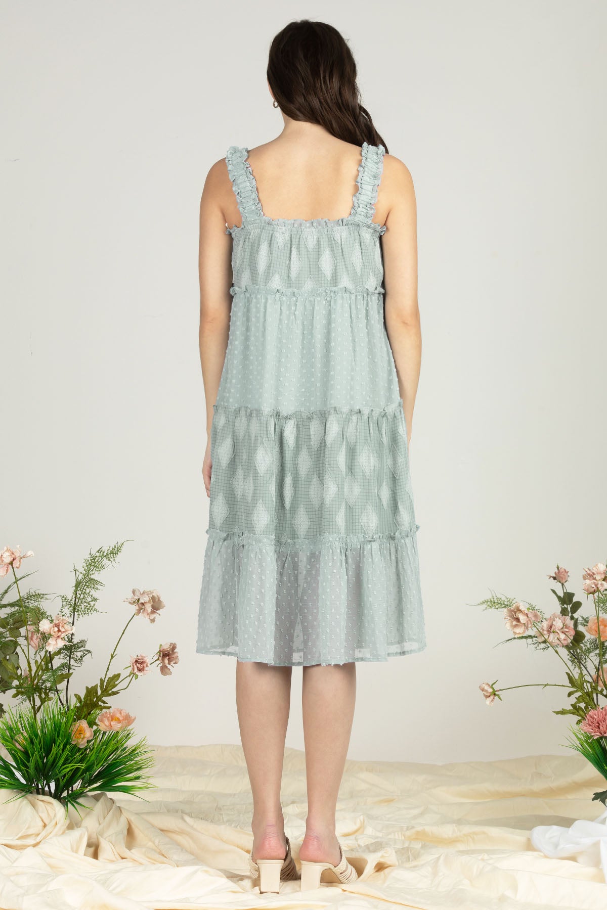 Dotted Diamond Tiered Ruffle Dress