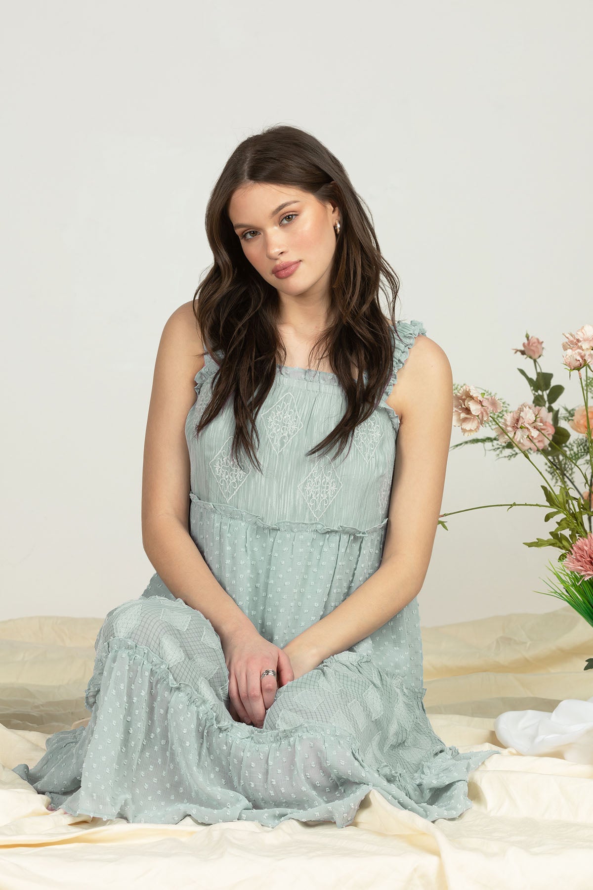 Dotted Diamond Tiered Ruffle Dress