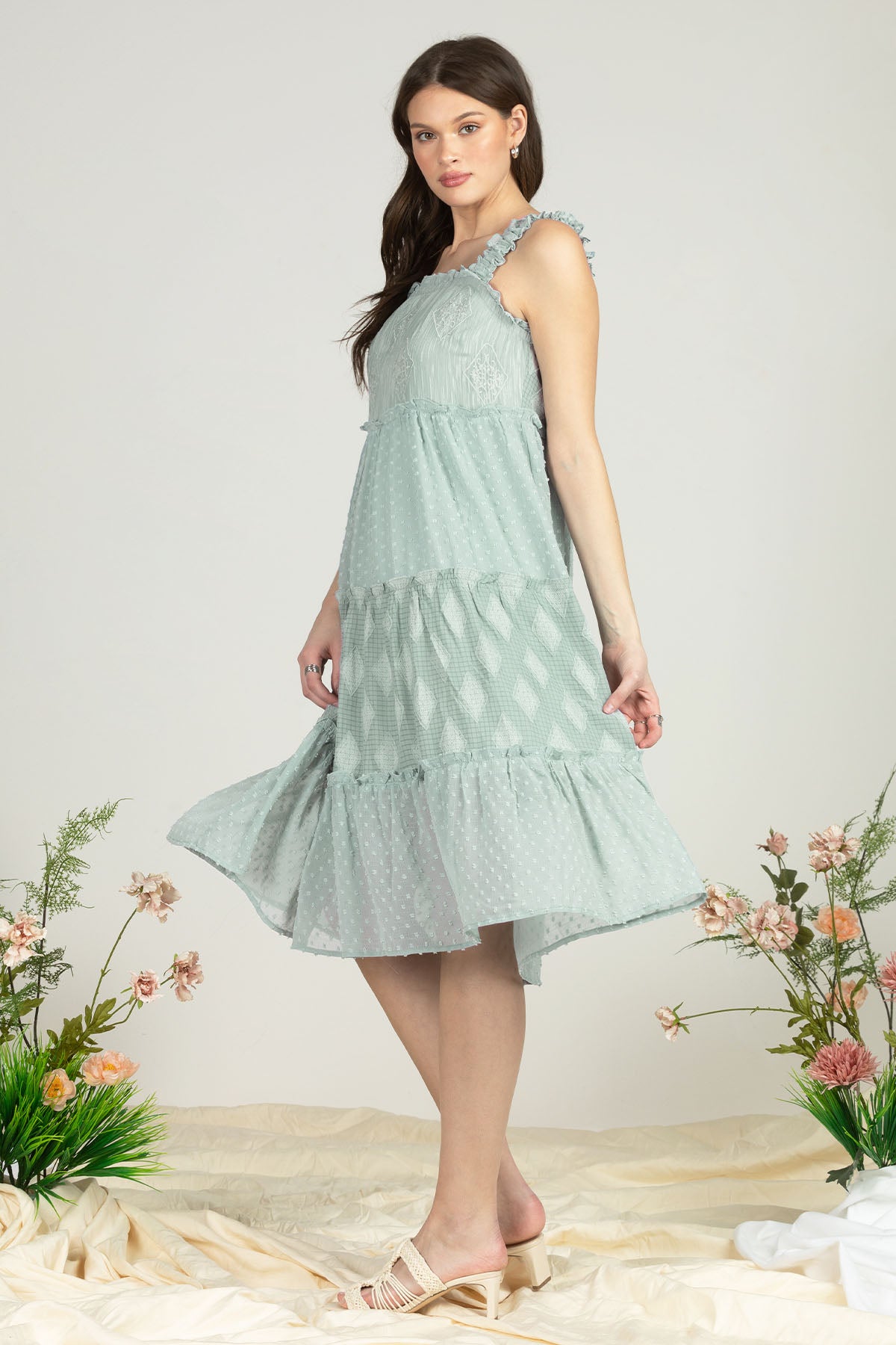 Dotted Diamond Tiered Ruffle Dress