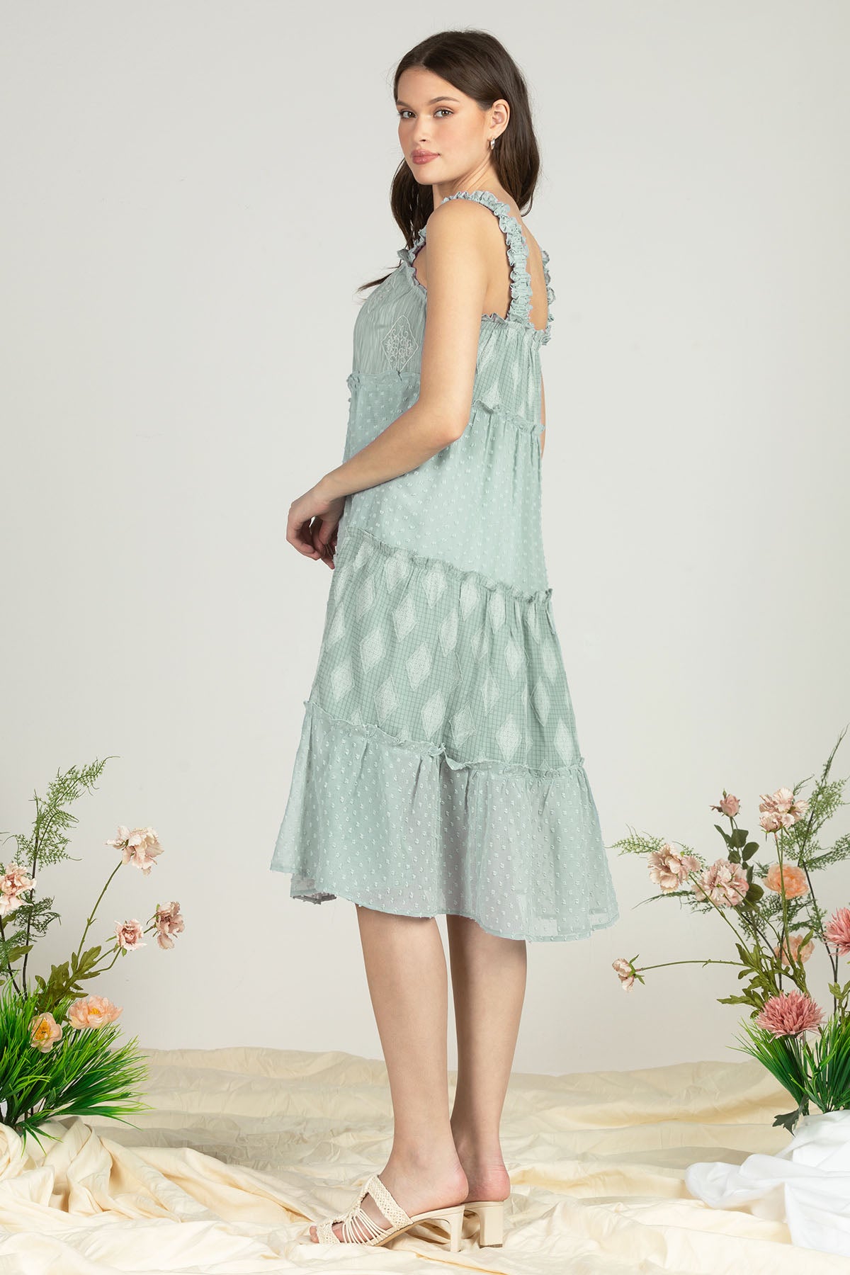 Dotted Diamond Tiered Ruffle Dress