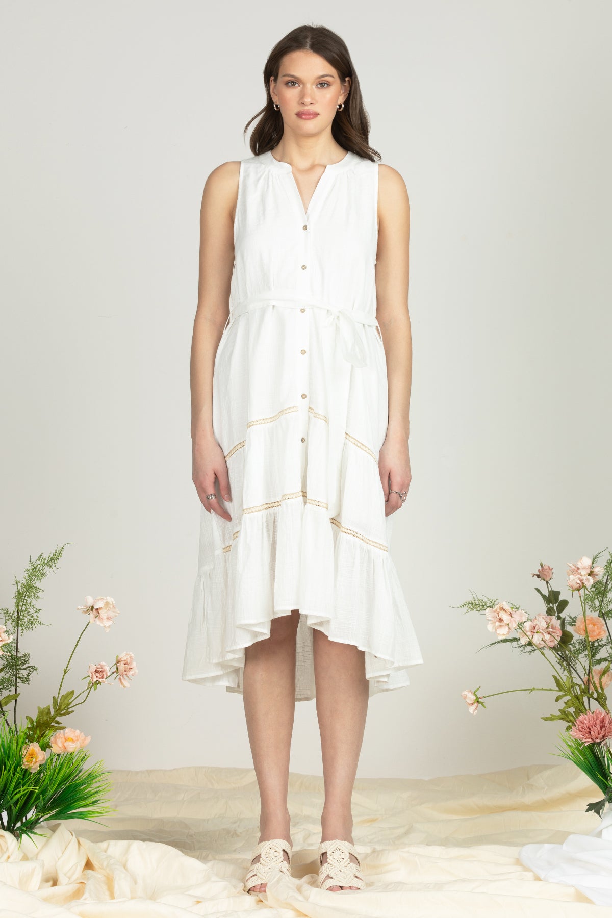 Sleeveless Button Down Midi Dress