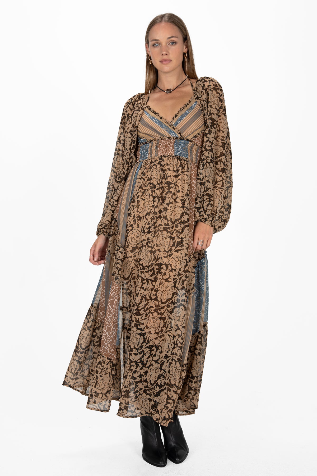 Flowy Printed Maxi Dress with Slits