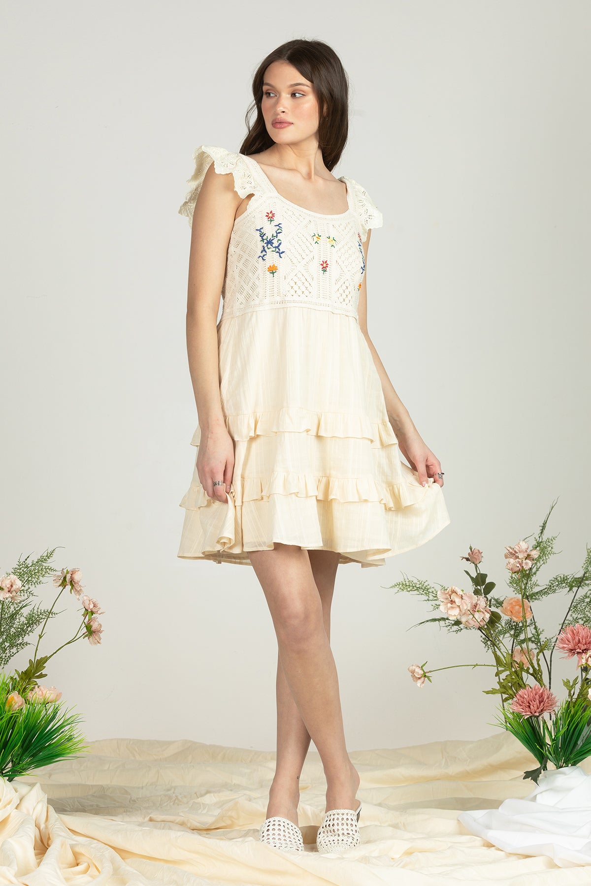 Floral Embroidered Crochet Dress