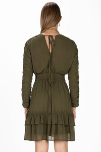 Moss Green Ruched Mini Dress