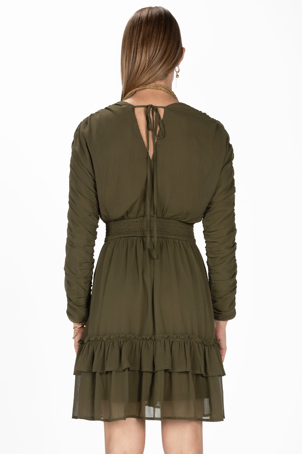 Moss Green Ruched Mini Dress