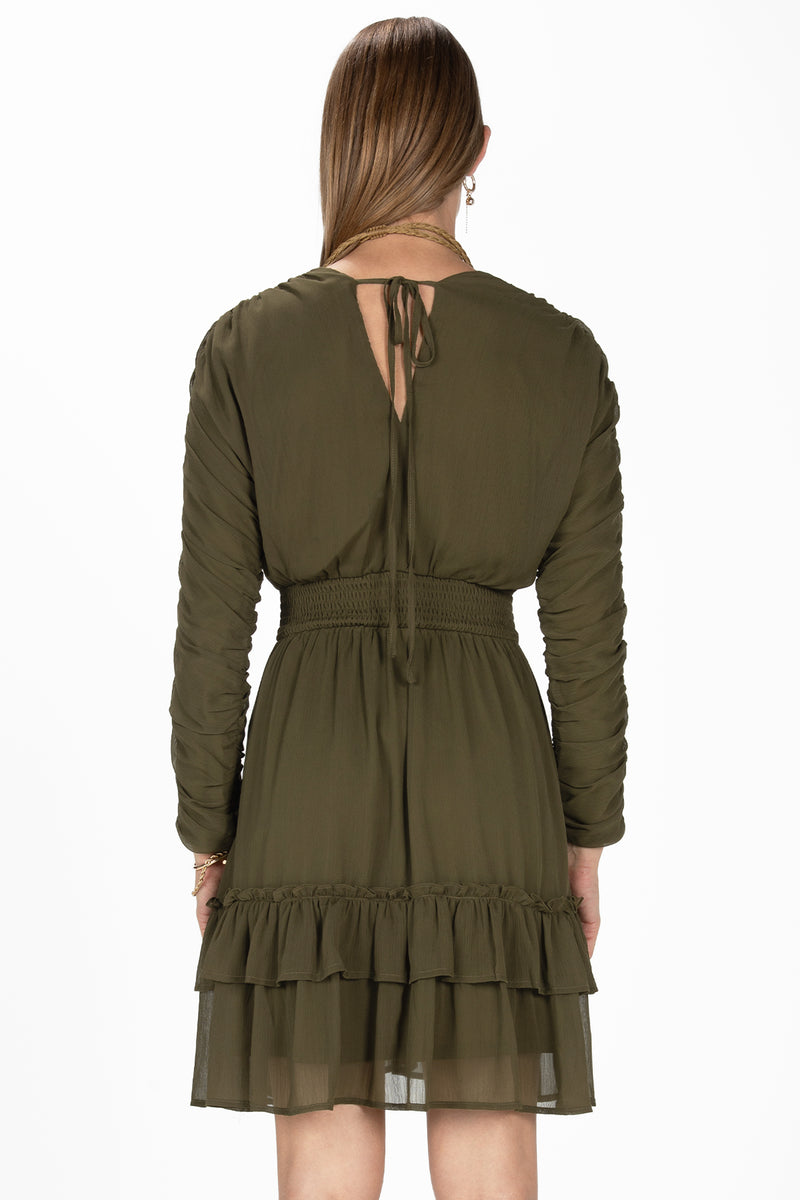 Moss Green Ruched Mini Dress