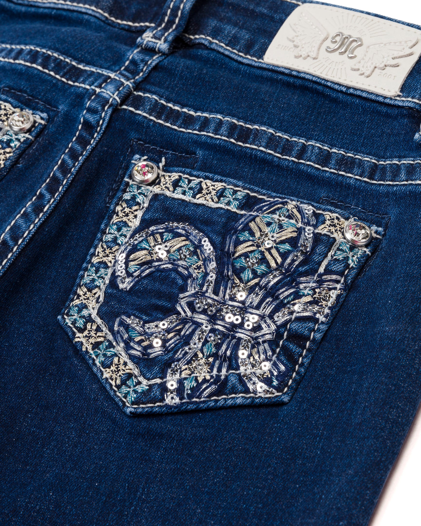 Girls Metallic Turquoise Fleur De Lis Bootcut Jeans | Only