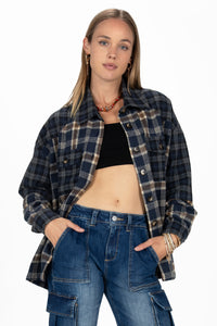 Navy Plaid Button Up