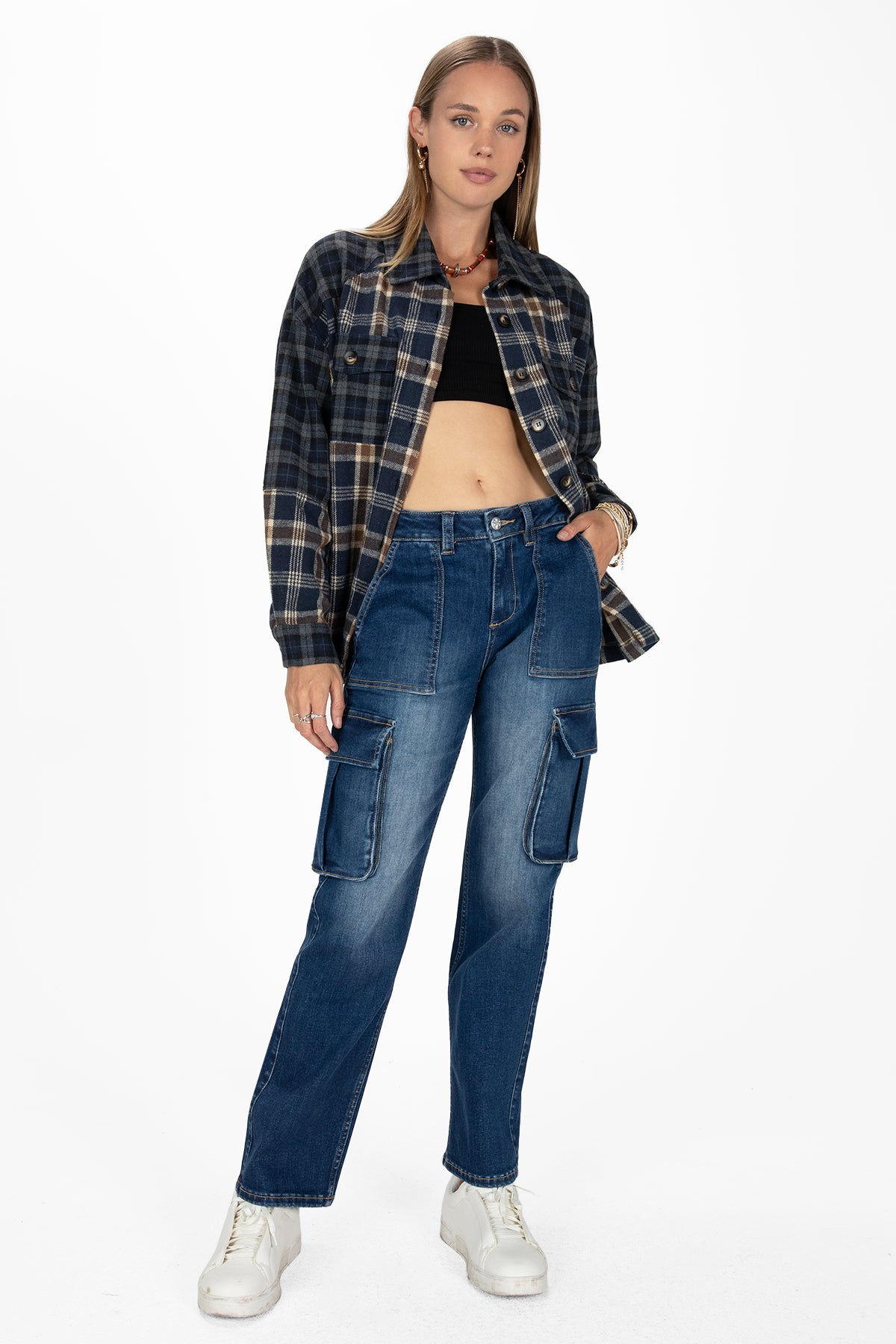 Navy Plaid Button Up
