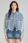 Cropped Plaid Denim Jacket