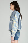 Cropped Plaid Denim Jacket
