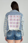 Cropped Plaid Denim Jacket