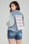 Cropped Plaid Denim Jacket