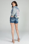 Cropped Plaid Denim Jacket