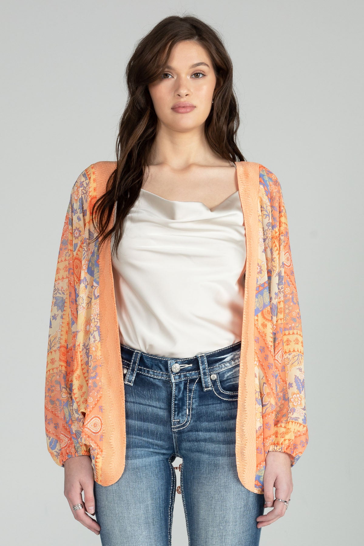 Multi Printed Chiffon Crochet Cardigan